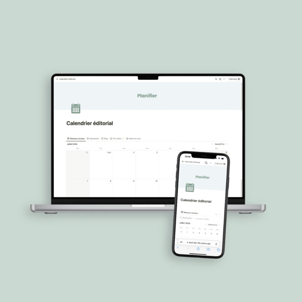 Template notion gratuit calendrier éditorial Ollo