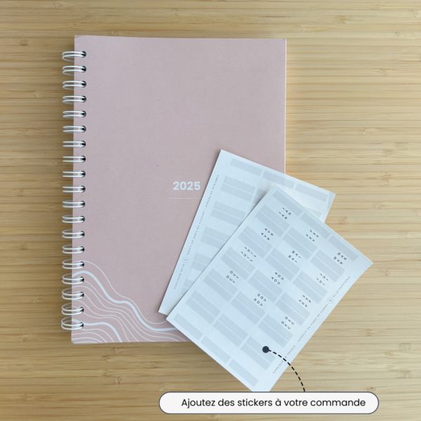 ollo agenda éco-responsable daté rose stickers